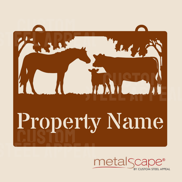 Angus Cow & Calf and Horse Silhouette - Farm Property Sign
