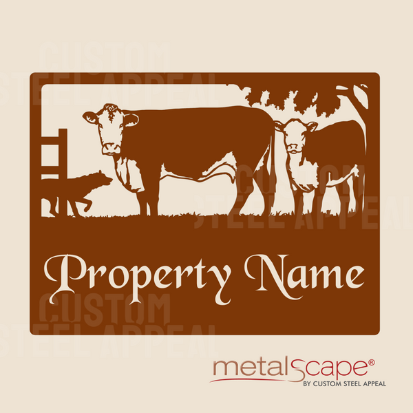 Hereford Cow & Calf, Kelpie -  Farm Property Sign