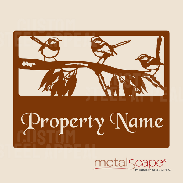Three Wrens on a Branch - Farm Property Sign