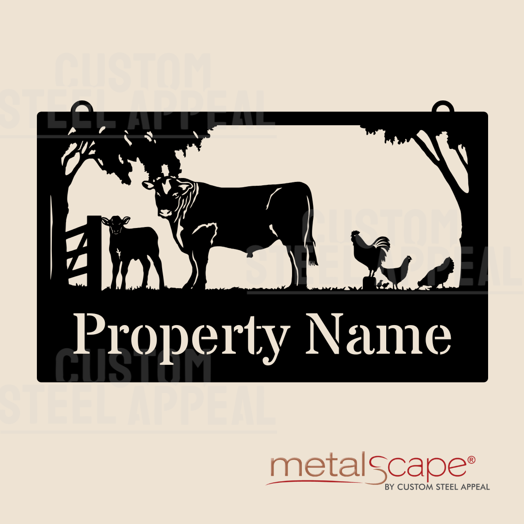 Angus Bull & Calf & Chickens - Farm Property Sign – Custom Steel Appeal