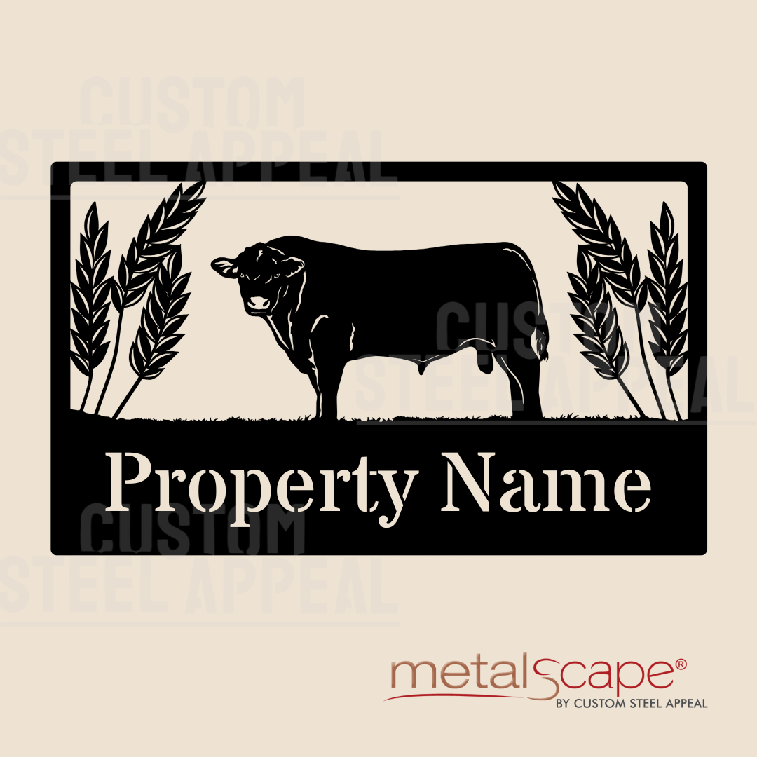 Angus Bull & Wheat - Farm Property Sign – Custom Steel Appeal
