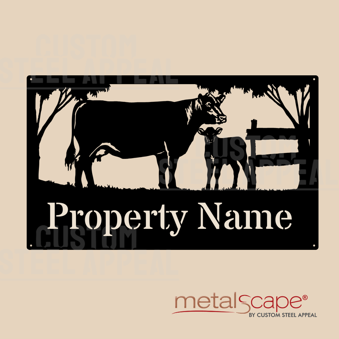 Angus Cow & Calf by fence - Farm Property Sign – Custom Steel Appeal