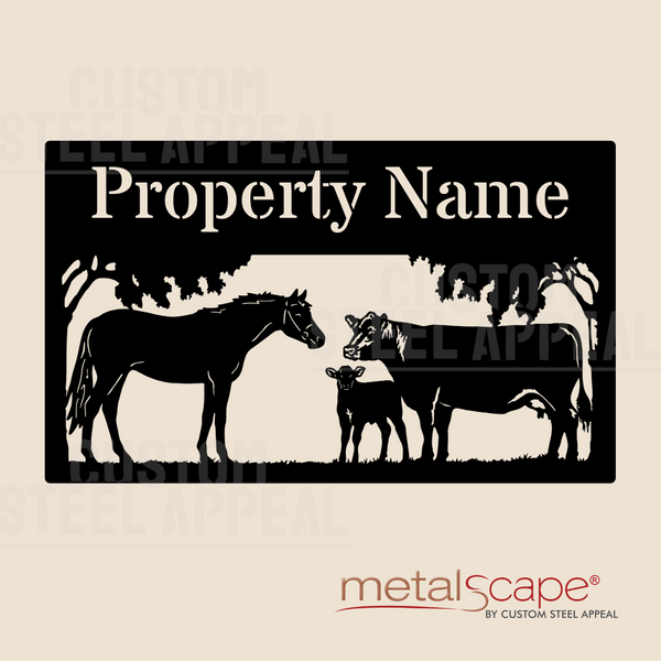 Angus Cow & Calf with Horse - Farm Property Sign