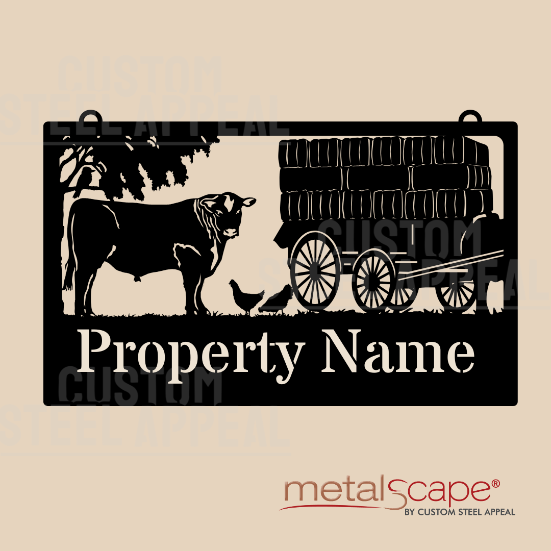 Angus Steer & Hay Cart - Farm Property Sign – Custom Steel Appeal