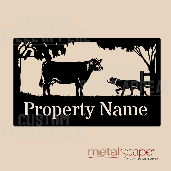 Angus Cow & Kelpie - Farm Property Sign