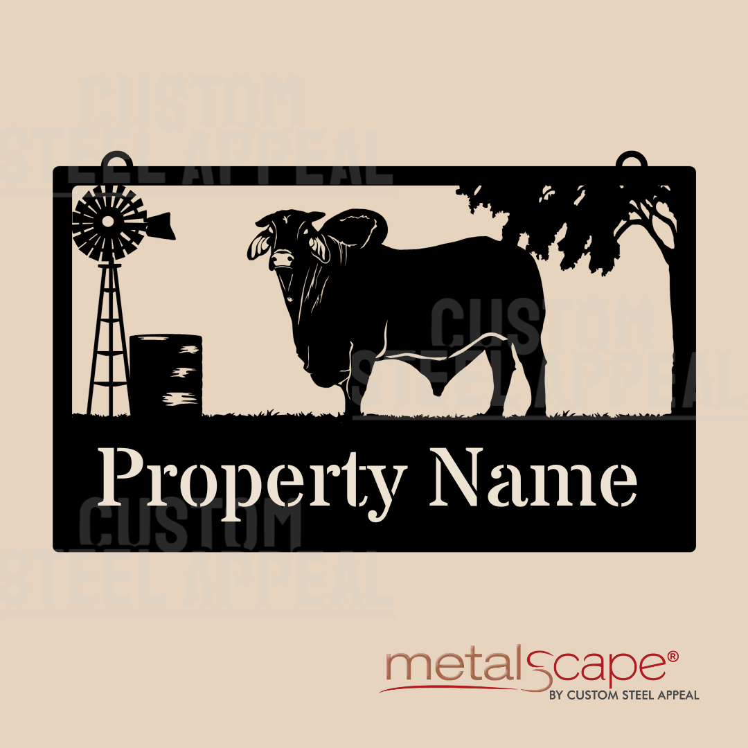 Brahman Bull & Windmill - Farm Property Sign – Custom Steel Appeal