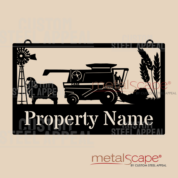Case Header, Merino Sheep & Wheat Heads - Farm Property Sign