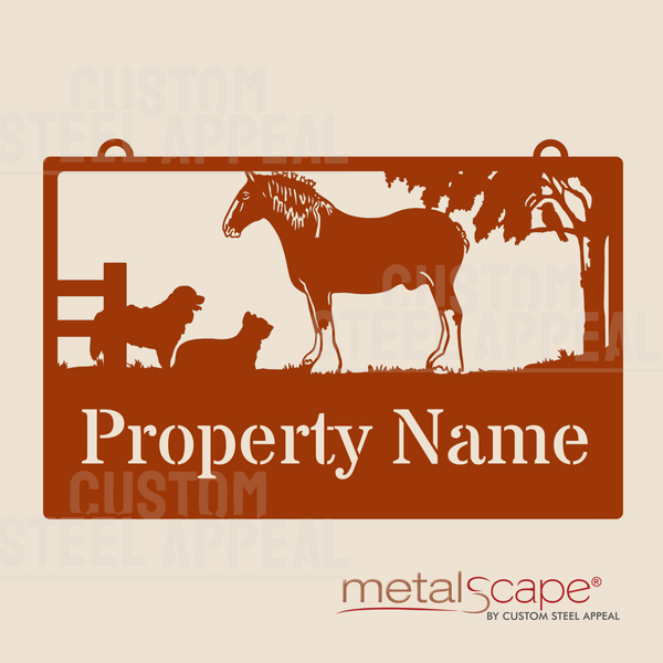 Clydesdale Horse & Dogs - Farm Property Sign