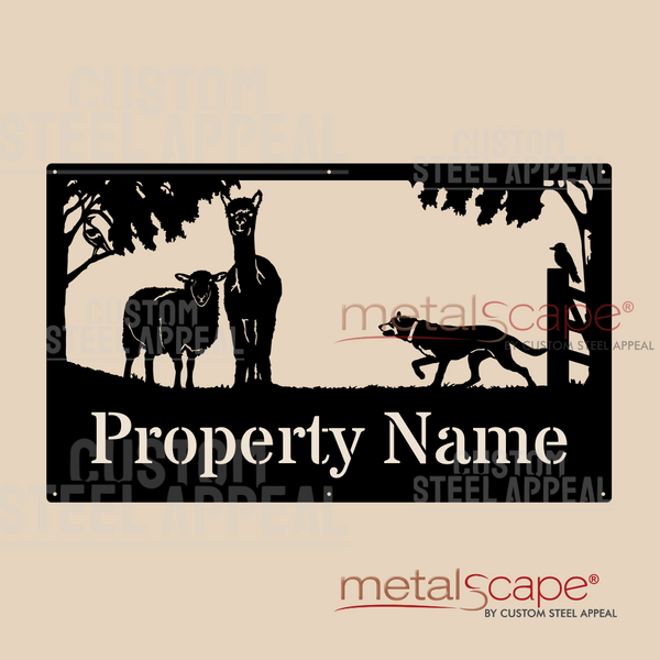 Cross Breed Sheep, Alpaca & Stalking Kelpie - Farm Property Sign