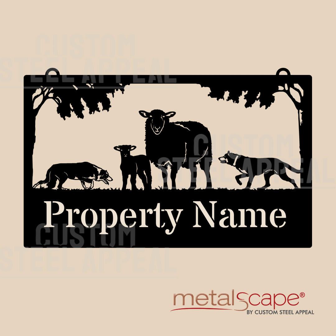 Cross Breed Ewe, Lamb & Two Kelpie Dogs - Farm Property Sign – Custom ...