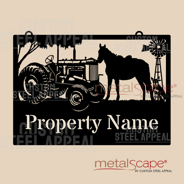 Fordson Tractor, Horse, Kelpie & Windmill - Farm Property Sign