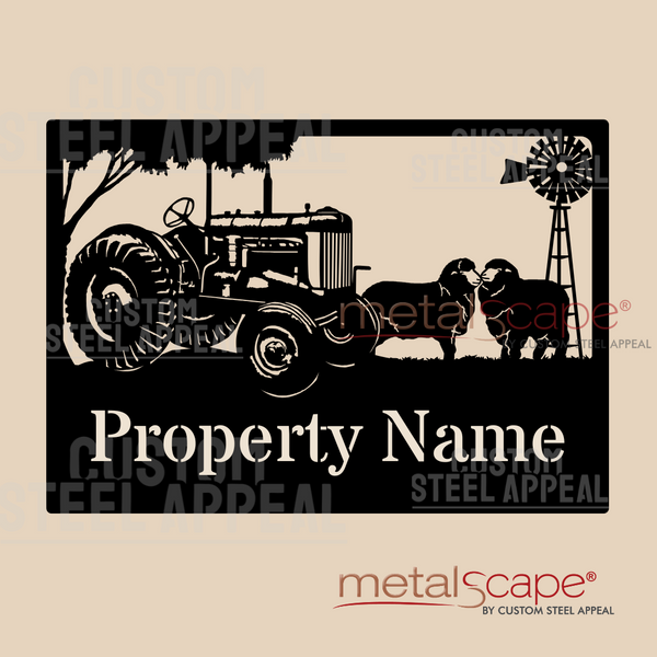 Fordson Tractor, Merino Sheep & Windmill - Farm Property Sign
