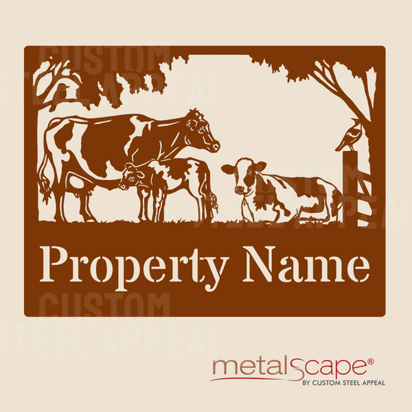 Friesian Cow & Two Calves - Farm Property Sign