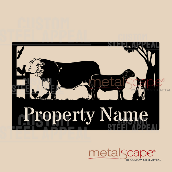 Hereford Bull, Dorper Sheep, Collie - Farm Property Sign