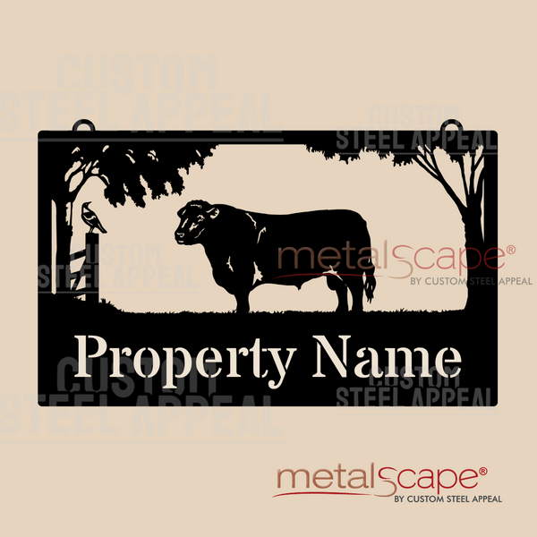 Hereford Bull, Magpie on Fence - Farm Property Sign