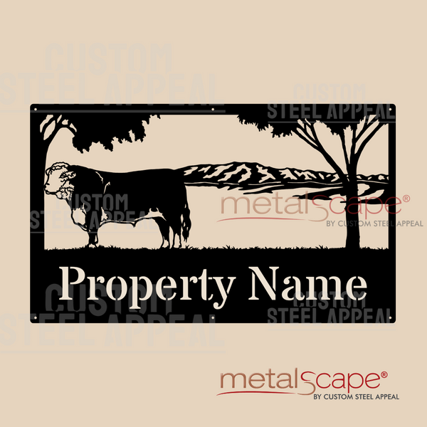 Hereford Bull & Mountains - Farm Property Sign