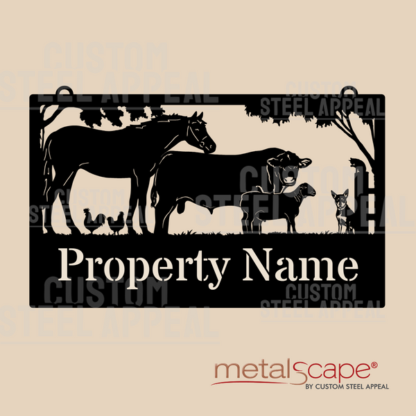 Horse, Angus Cow, Dorset Sheep & Kelpie - Farm Property Sign