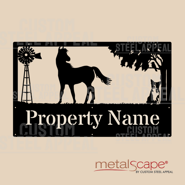 Horse, Border Collie & Windmill - Farm Property Sign