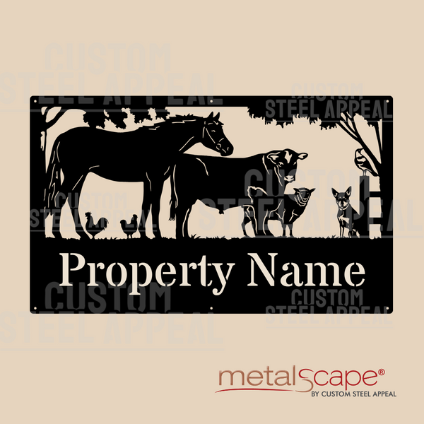 Horse, Cow, Sheep, Kelpie & Chickens - Farm Property Sign