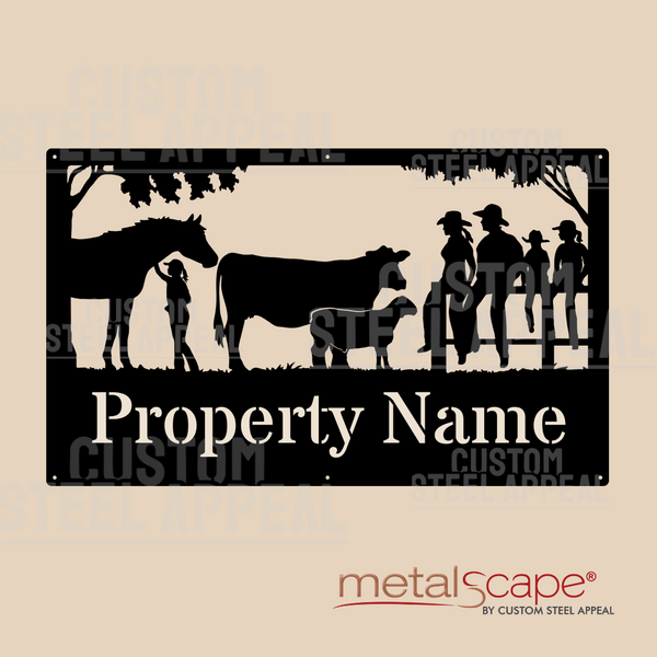 Horse, Girl, Cow, Sheep & Family - Farm Property Sign