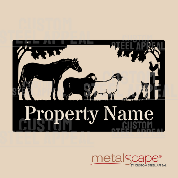 Horse, Sheep, Collie Dog & Chickens - Farm Property Sign