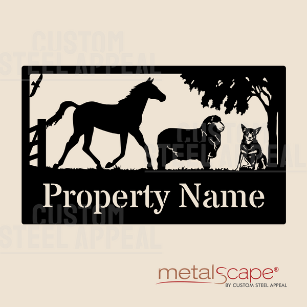 Horse, Merino Sheep & Cattle Dog - Farm Property Sign