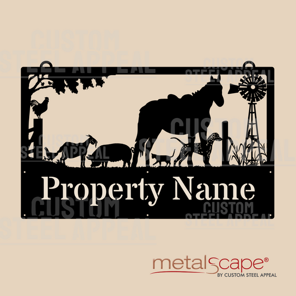 Horse, Windmill & Assorted Farm Animals - Farm Property Sign