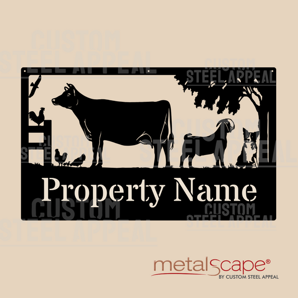 Jersey Cow, Boer Goat & Border Collie - Farm Property Sign
