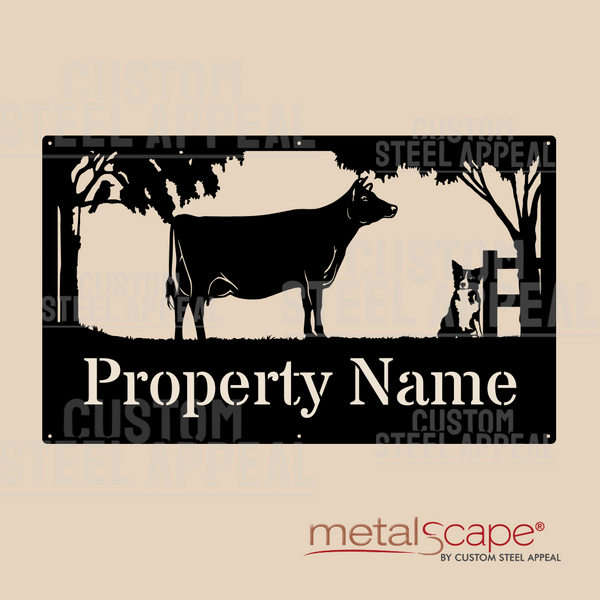 Jersey Cow & Border Collie - Farm Property Sign