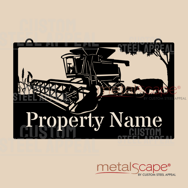 John Deere Header, Wheat & Cattle - Farm Property Sign