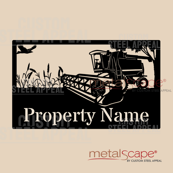 John Deere Header & Wheat Crop - Farm Property Sign