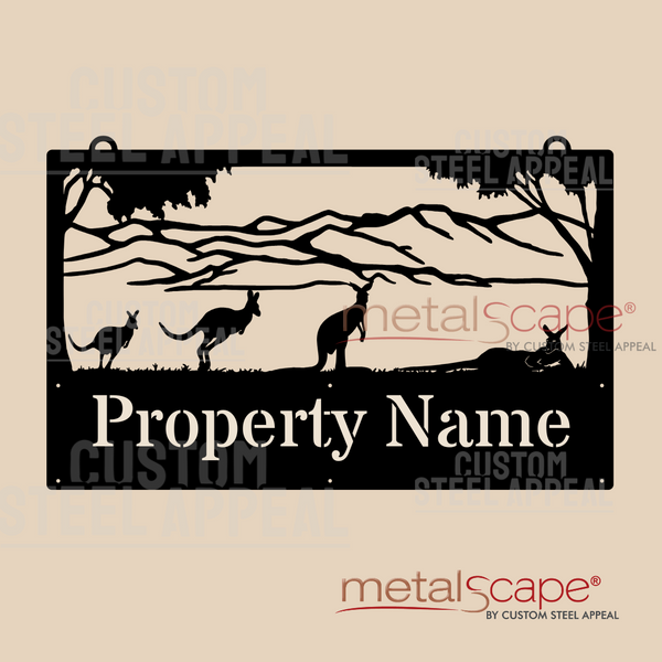 Kangaroos and Mountains - Farm Property Sign