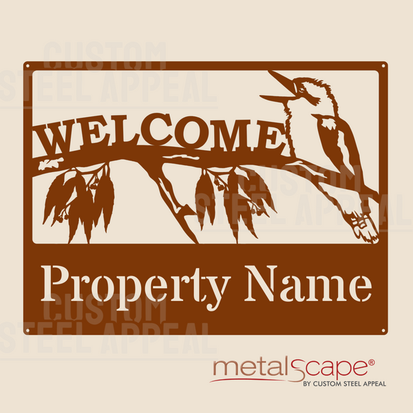 Laughing Kookaburra on Branch Welcome - Farm Property Sign
