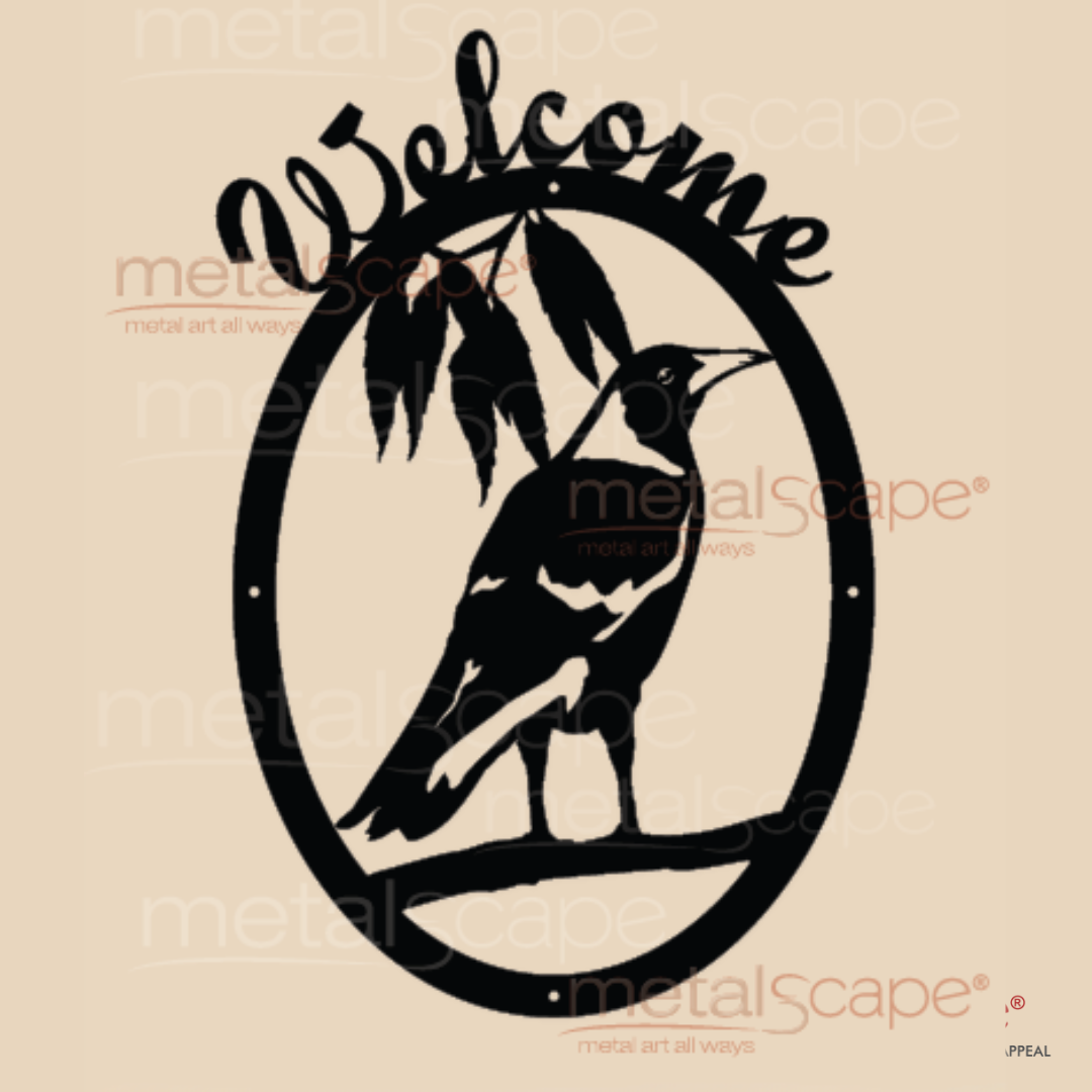Magpie on Branch Oval Frame Welcome Sign – Custom Steel Appeal