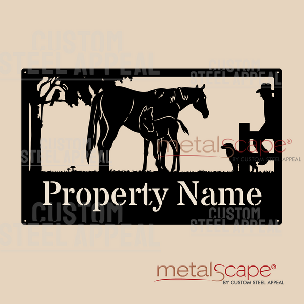Mare & Foal, Man & Dog - Farm Property Sign
