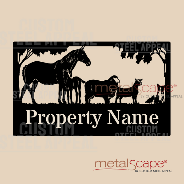 Mare & Foal, Merino Ram, Goat & Border Collie - Farm Property Sign