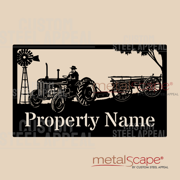Massey Ferguson Tractor, Slasher, Wagon & Windmill - Farm Property Sign
