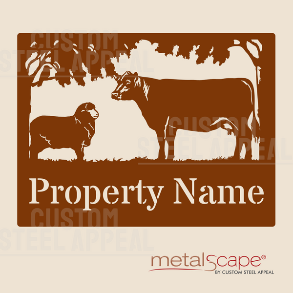 Merino Ewe & Angus Cow - Farm Property Sign
