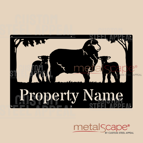 Merino Ewe and Two Lambs - Farm Property Sign