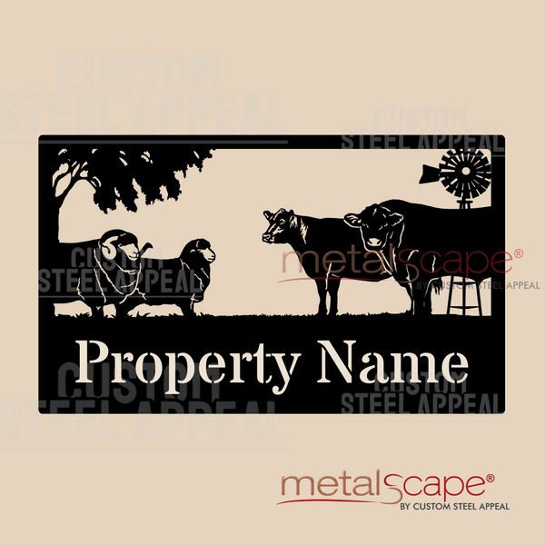 Merino Sheep, Angus Cattle & Windmill - Farm Property Sign