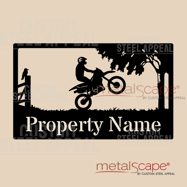 Motorbike Rider Doing Wheelie - Farm Property Sign