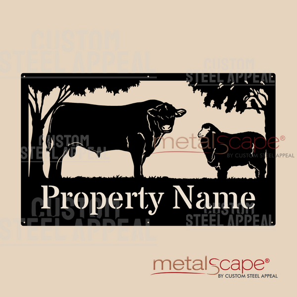 Murray Grey Bull & Merino Ram - Farm Property Sign
