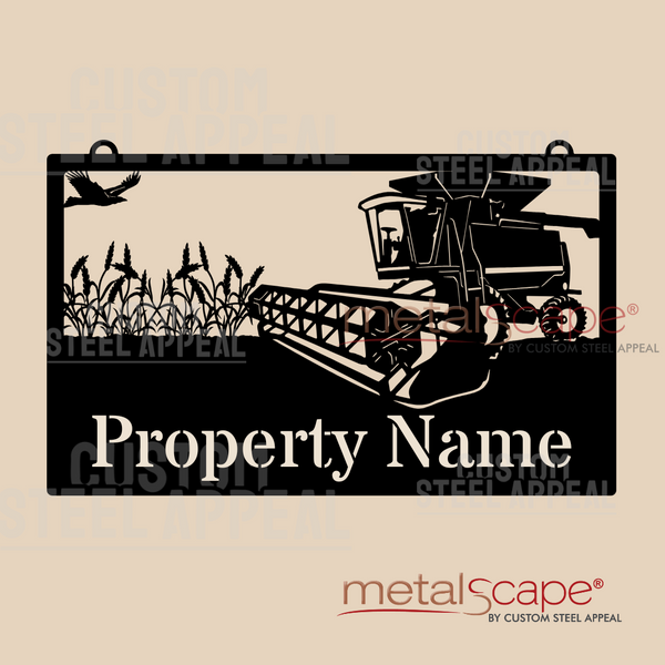 New Holland Header, Wheat & Windmill - Farm Property Sign