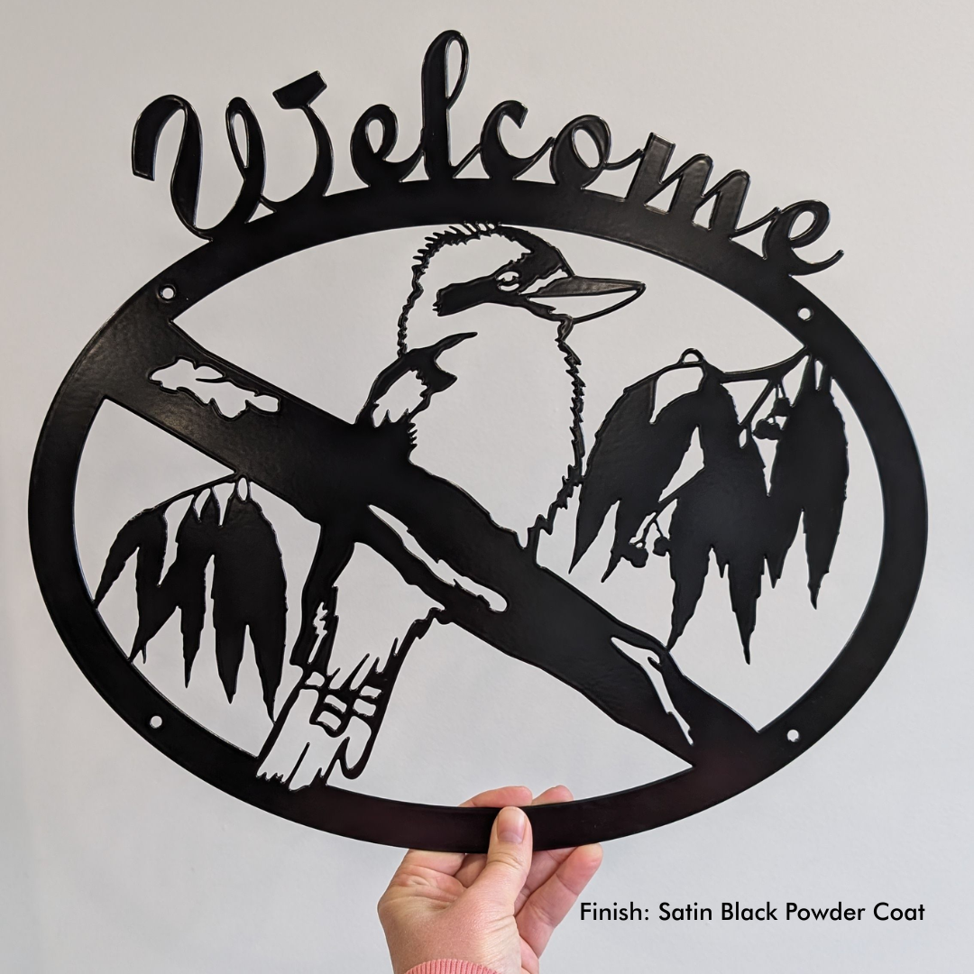 Kookaburra on Branch Oval Frame Welcome Sign – Custom Steel Appeal