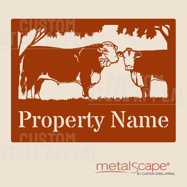 Poll Hereford Bull & Cow - Farm Property Sign