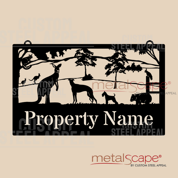 Possum, Kangaroos, Dogs, Wombat, Cockatoo - Farm Property Sign