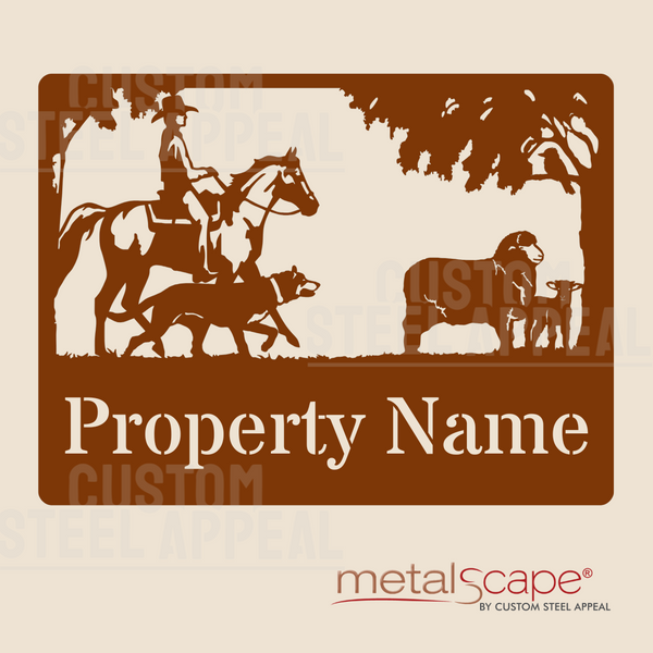 Horse & Rider, Merino Ewe & Lamb - Farm Property Sign