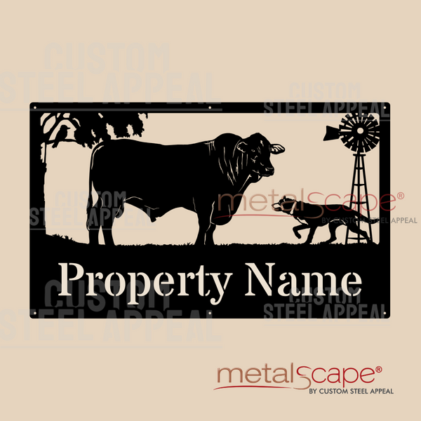 Santa Gertrudis Bull & Stalking Kelpie - Farm Property Sign