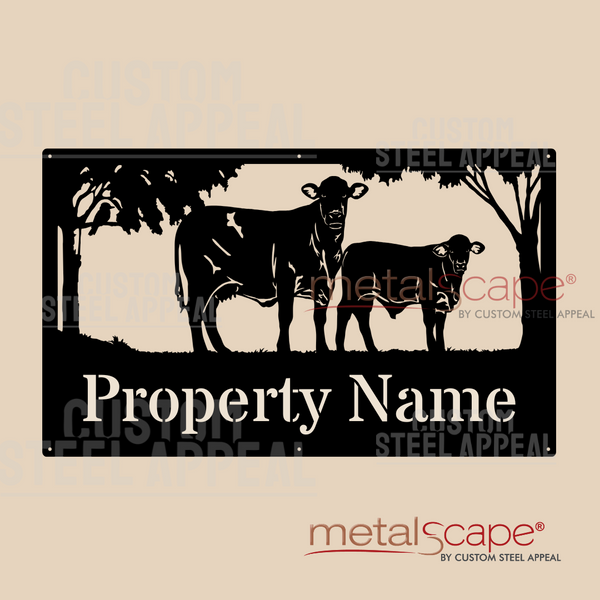 Santa Gertrudis Cow & Calf - Farm Property Sign