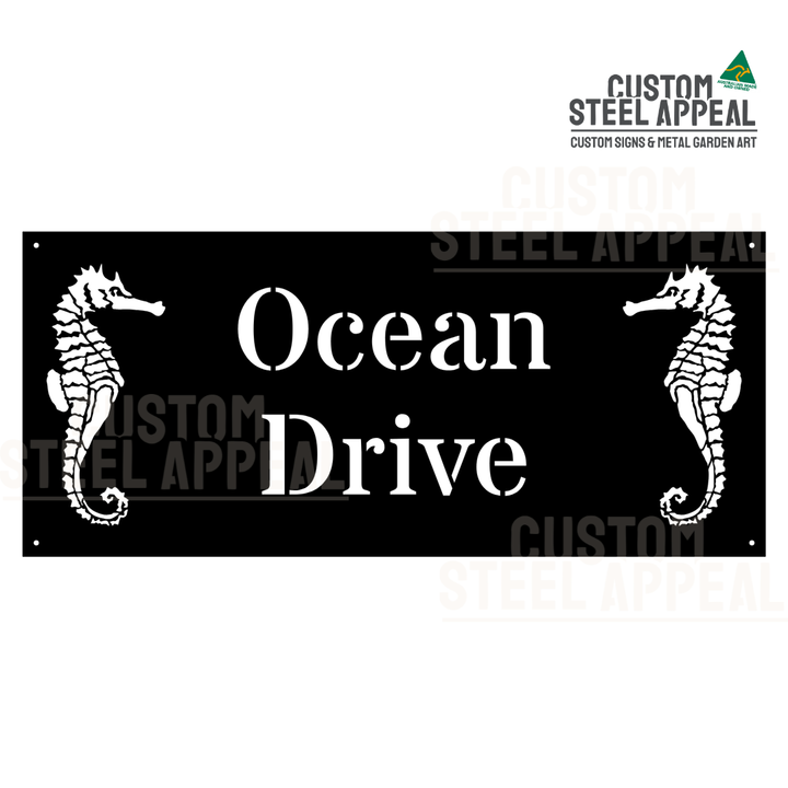 Seahorse Beachside Home Property Sign | Custom Steel Appeal